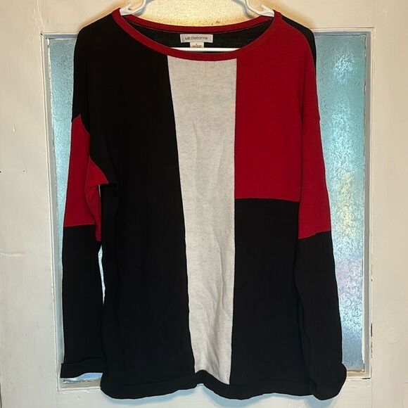 Liz Claiborne Women’s Red white and blue color blocked pullover sweater size L - Picture 1 of 6